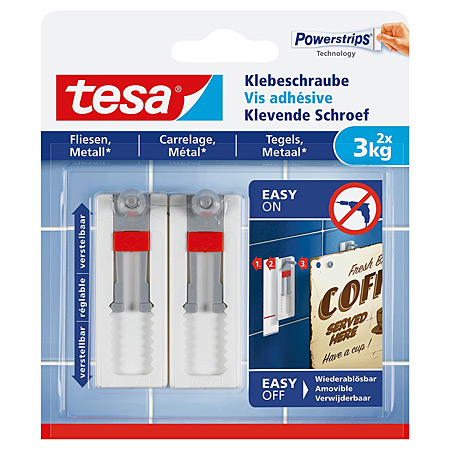 Tesa Vis adhésive - hauteur ajustable - paquet de 2 pièces - jusqu'à 3kg