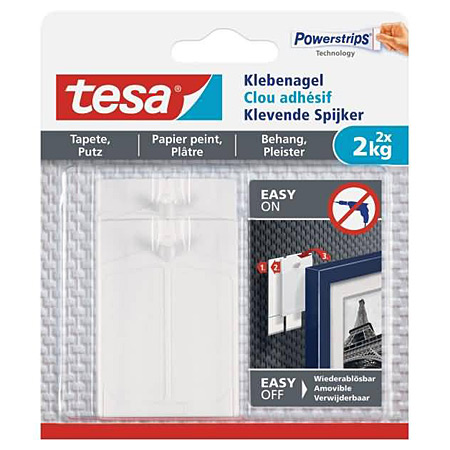 Tesa Self-adhesive nail - for sensitive surfaces - pack of 2 pieces - to 2kg