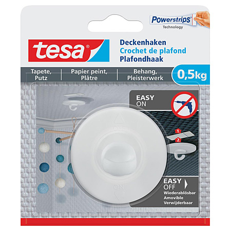Tesa Self-adhesive ceiling hook - for sensitive surfaces - to 0.5kg