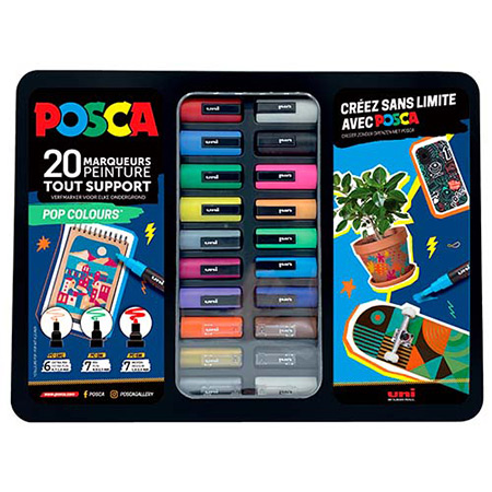Posca Black Box Metal Pop Colours - assortiment de 20 marqueurs