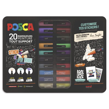 Posca Black Box Metal Stick&Ride - assortiment van 20 markers
