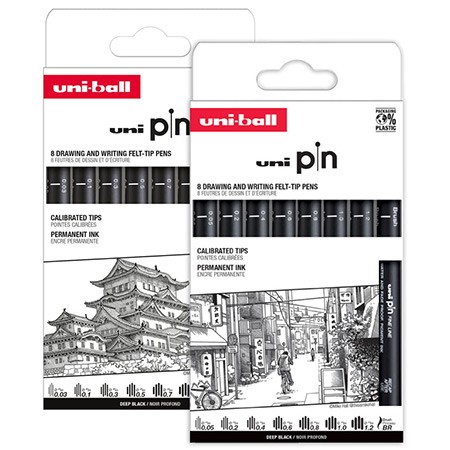 Uni Pin - kartonnen etui - assortiment viltstiften met gepigmenteerde inkt
