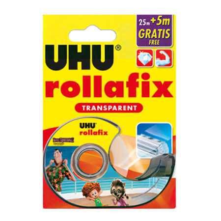 UHU Rollafix - paquet promotionnel Hôtel Transylvania - ruban adhésif transparent avec dérouleur - 25+5m