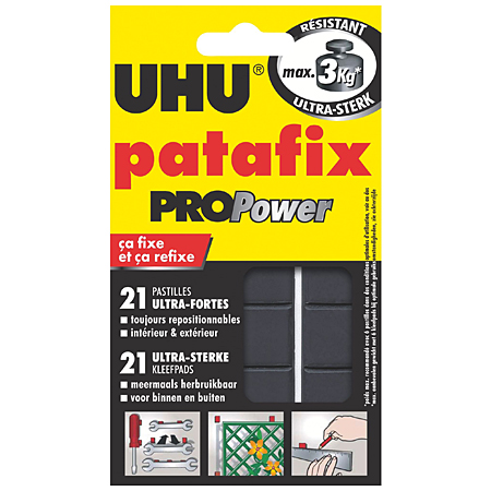UHU Patafix Pro Power - pakje van 21 kneedbaar hechtkussentjes - herbruikbaar - extra sterk - zwart