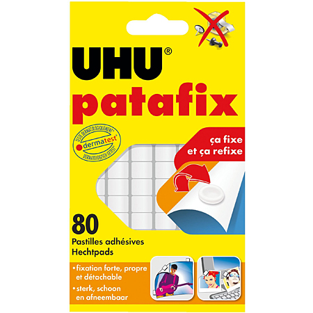 UHU Tac Patafix - pakje van 80 kneedbaar hechtkussentjes - herbruikbaar - wit