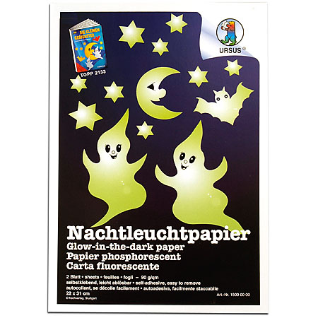 Ursus Glow in the dark adhesive paper - 90g/m² - pouch 2 sheets 22x31cm