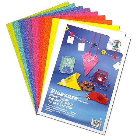Ursus Pleasure - papier fantaisie 135g/m² - paquet de 9 feuilles 23x33cm - 9 couleurs assorties