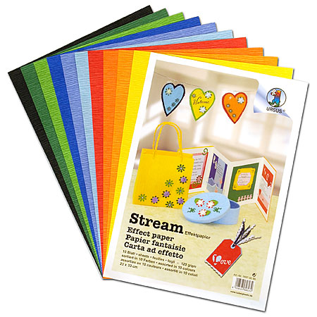 Ursus Stream - papier fantaisie 120g/m² - paquet de 10 feuilles 23x33cm - 10 couleurs assorties