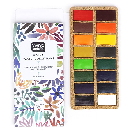 Viviva Colors Watercolor pans - aquarelle fine - étui en carton & liège - godets
