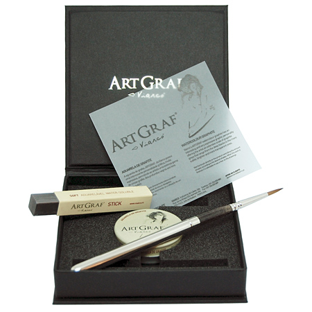 Viarco ArtGraf - gift box - water soluble graphite tin (20g), 1 soft watercolour stick & 1 brush