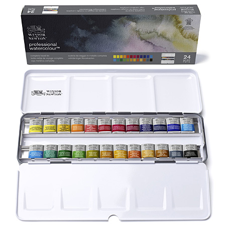 Winsor & Newton Professional Watercolour - Complete Travel Tin - extra-fijne aquarelverf - metalen doos - 24 halve napjes