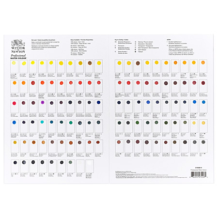 Winsor & Newton Professional Watercolour - Dot Card - aquarelle extra-fine - charte de couleurs - 108 couleurs à tester