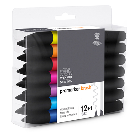 Winsor & Newton ProMarker Brush - 12 assorted markers + 1 blender