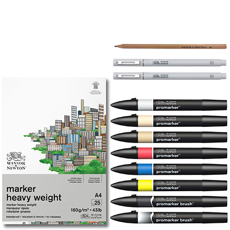 Winsor & Newton Mixed Media Graphic Art Manga Set - 6 Promarkers, 2 Promarkers Brush, 2 fineliners, 1 pencil & 1 pad