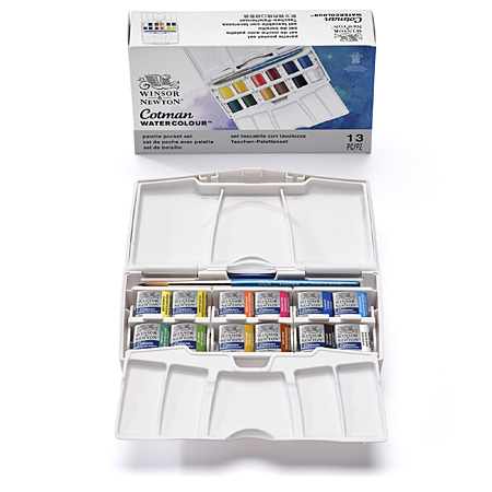Winsor & Newton Cotman - Palette Pocket Set - fijne aquarelverf - plastic doos - 12 halve napjes
