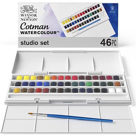 Winsor & Newton Cotman - Studio Set - fine watercolour - plastic box - 45 half pans