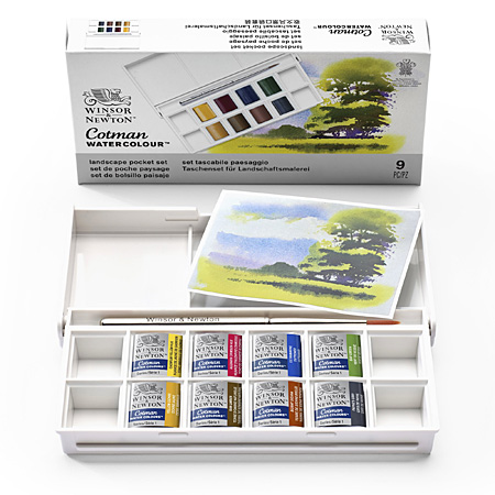 Winsor & Newton Cotman - Pocket Set - fijne aquarelverf - plastic doos - 8 halve napjes & 4 leeg
