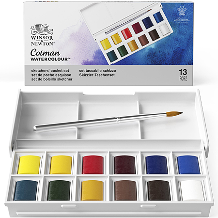 Winsor & Newton Cotman - Sketchers' Pocket Set - fijne aquarelverf - plastic doos - 12 halve napjes