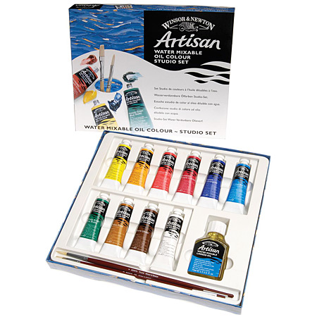 Winsor & Newton Artisan Studio Set - huile diluable à l'eau - assortiment de 10 tubes 37ml, auxiliaires & accessoires