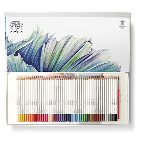 Winsor & Newton Studio Collection Box Set - kartonnen kist - 48 aquarel kleurpotloden, 1 blok & 1 penseel