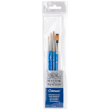 Winsor & Newton Cotman - zipper pouch - set of 4 watercolour brushes - synthetic - round (n.1-4-6), flat (10mm)