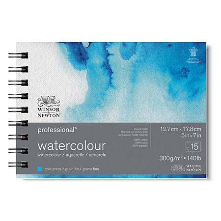 Winsor & Newton Professional Watercolour - bloc aquarelle spiralé - 15 feuilles 100% coton - 300g/m² - 13x18cm - grain fin
