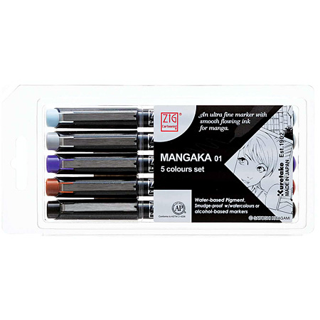 Zig Cartoonist Cartoonist Mangaka 01 - plastic etui - 5 assorted calibred fineliners (0,25mm)