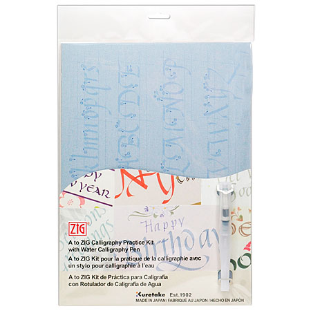 Zig Oefenenset voor kalligrafie - 2 vellen magisch papier & 1 penseel met waterreseervoir - met voorgedrukte letters
