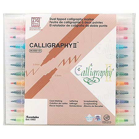 Zig Memory System Calligraphy II - plastic pouch - assorted twin tip calligraphy pens
