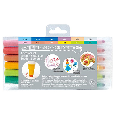 Zig Clean Color Dot - plastic pouch - assorted dual tip markers
