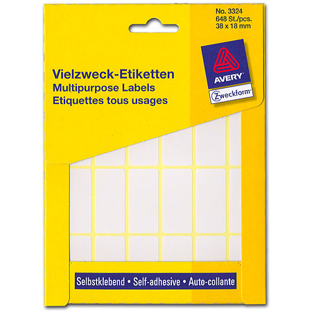 Avery Zweckform Box of 648 self-adhesive white labels - rectangular - 38x18mm