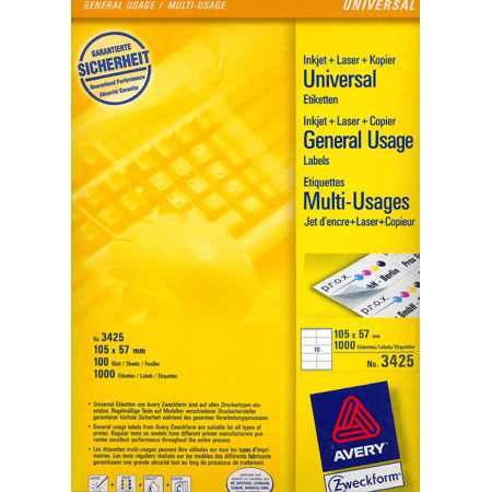 Avery Zweckform Universele Etiketten - 105x57mm - 10/blad (100 vellen) - rechte hoeken - wit