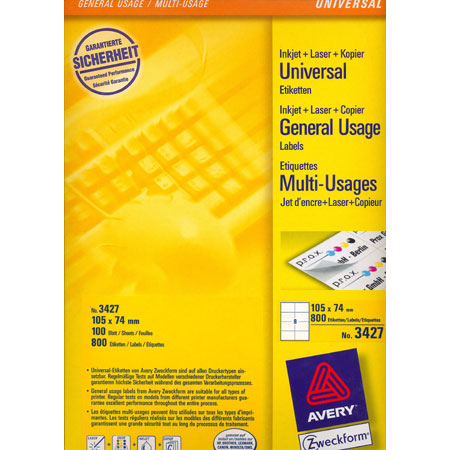Avery Zweckform Universele Etiketten - 105x74mm - 8/blad (100 vellen) - rechte hoeken - wit