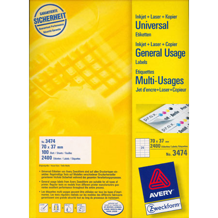 Avery Zweckform Universal labels - 70x37mm - 24/page (100 sheets) - white