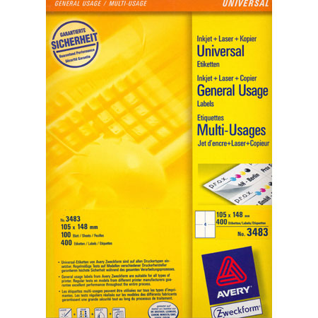 Avery Zweckform Universele Etiketten - 105x148mm - 4/blad (100 vellen) - rechte hoeken - wit