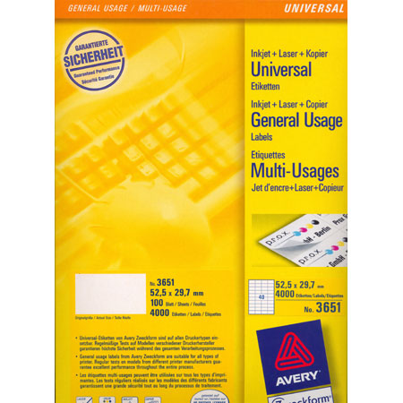Avery Zweckform Universele Etiketten - 52,5x29,7mm - 40/blad (100 vellen) - rechte hoeken - wit