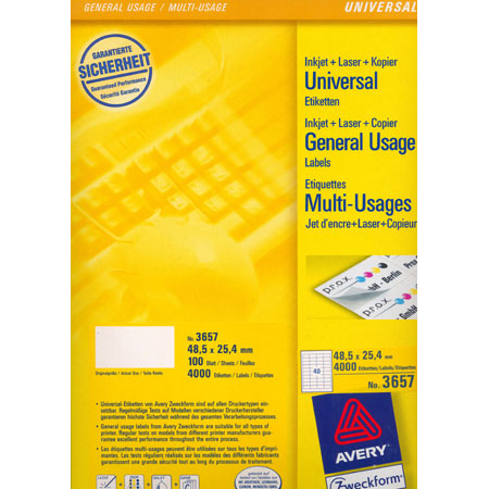 Avery Zweckform Universele Etiketten - 48,5x25,4mm - 40/blad (100 vellen) - rechte hoeken - wit