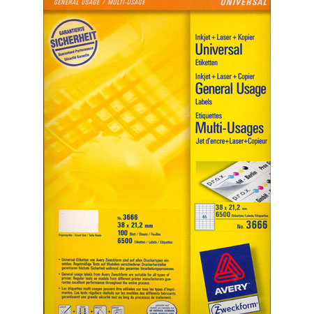 Avery Zweckform Universele Etiketten - 38x21,2mm - 35/blad (100 vellen) - rechte hoeken - wit